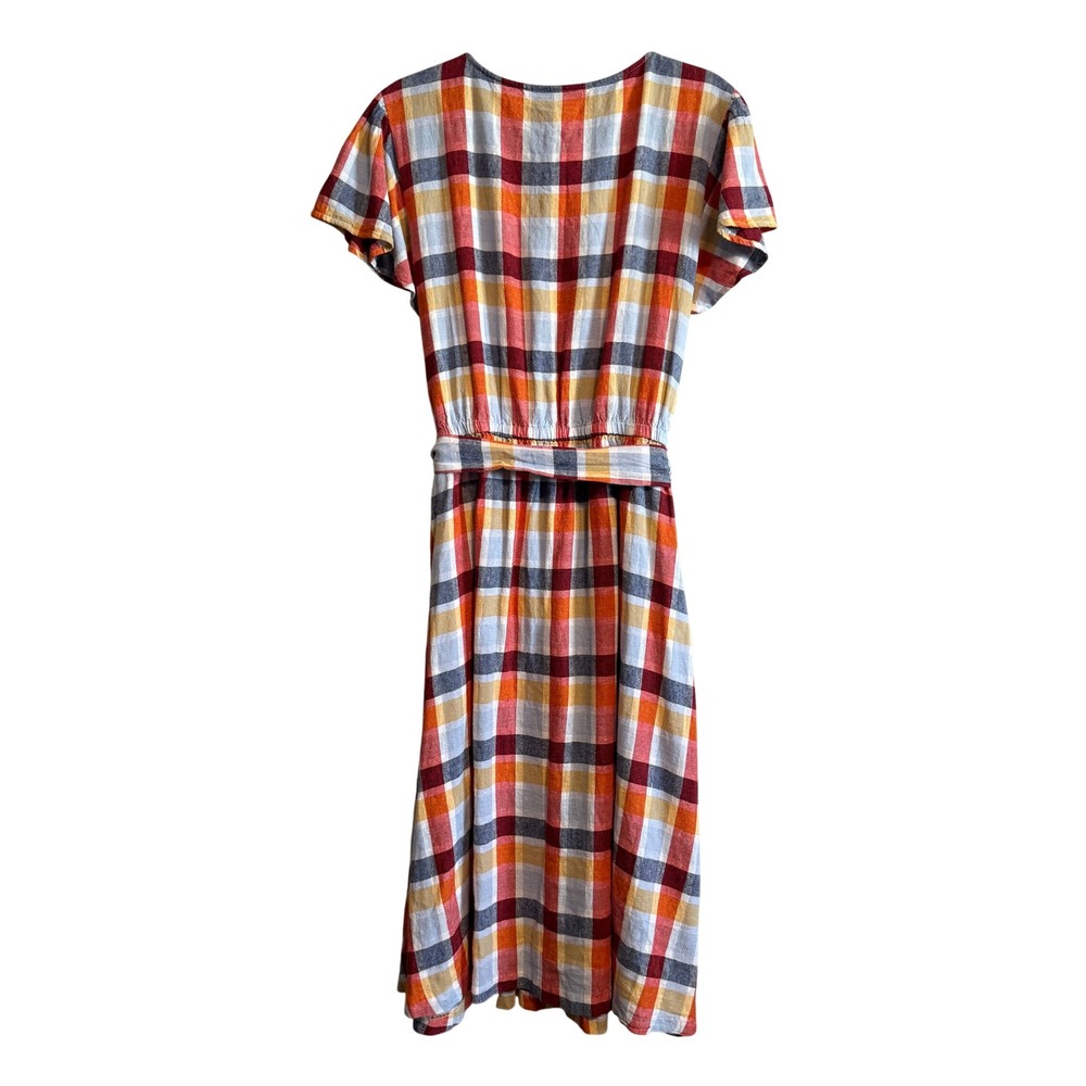 Lane Bryant Plaid Linen Blend Midi Dress Tie Waist Button Front NWT Size 18 - Picture 4 of 14